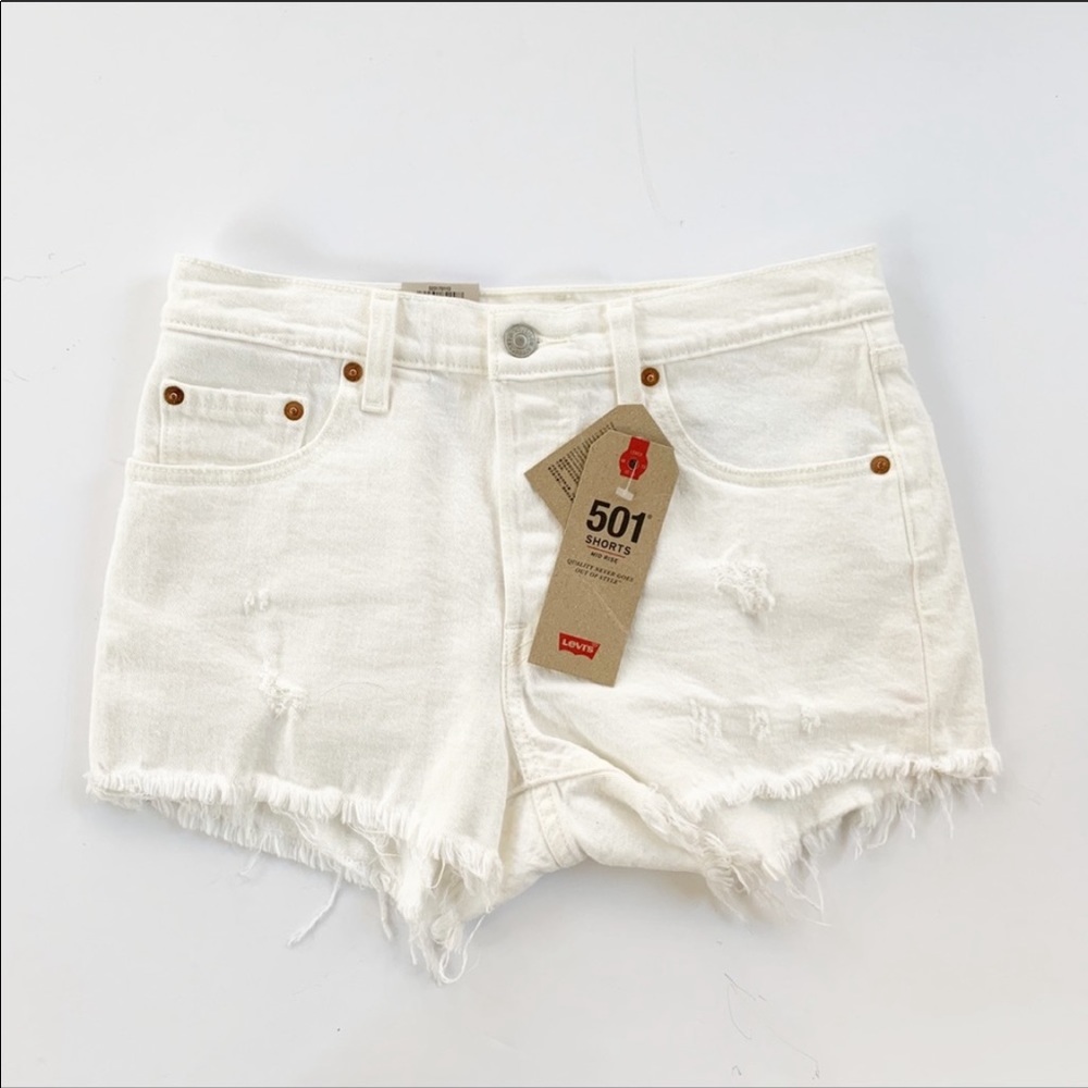 Levi's 501 White Distressed Denim Shorts 29 NWT - Picture 4 of 8